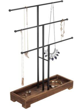 3-Tier Black Metal Jewelry Organizer Stand - Necklace & Bracelet Display with